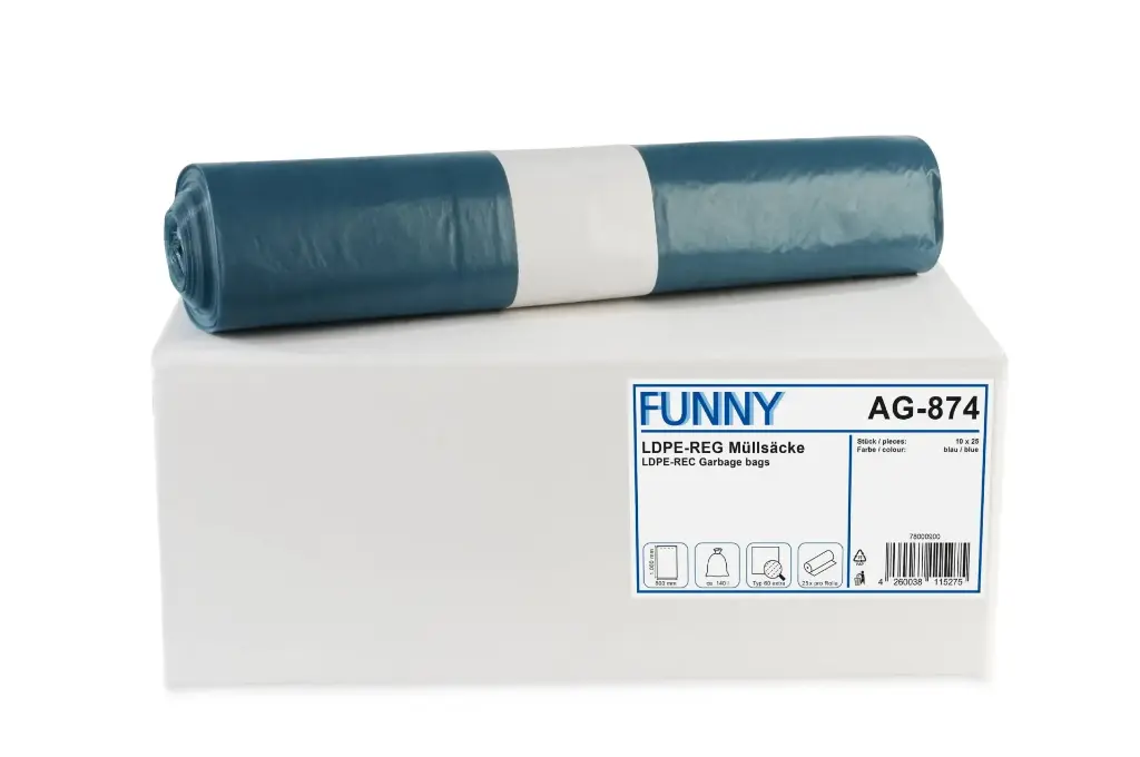 Müllsäcke Blau140 Liter LDPE-Regenerat  Typ 60 Extra Stark 800x1000 mm 250 Stück/Karton