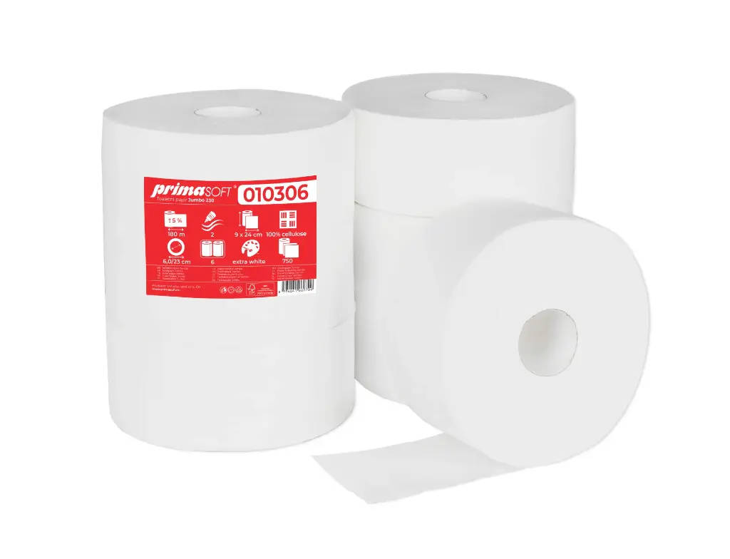  JUMBO WC Papier 2-lagig, 180 lfm weiß in Pack 6 Rolle 