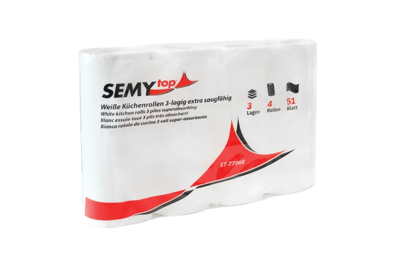  Küchenrolle 3-lagig, 51 Blatt, Zellstoff weiß, 8 x 4 Rollen