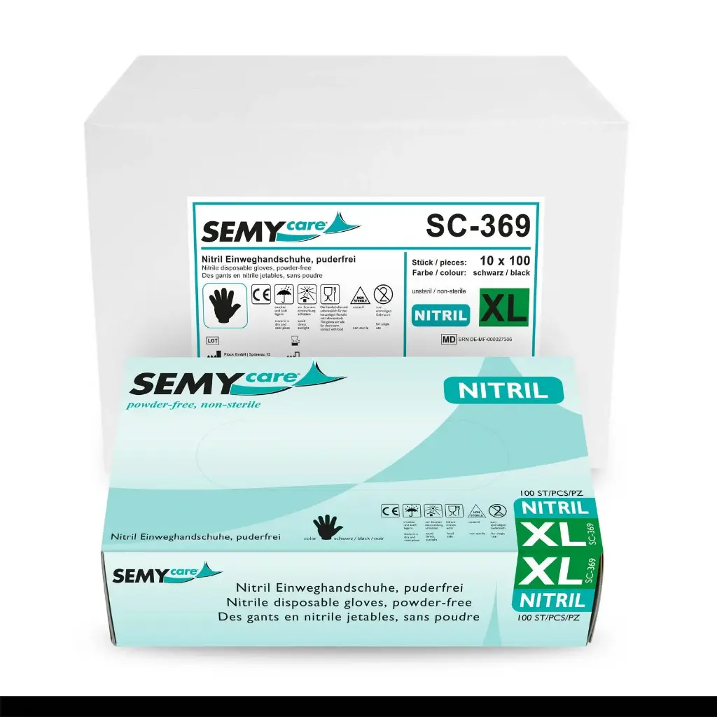 SemyCare Nitril-Einweghandschuhe schwarz, puderfrei, 10 x 100 Stück