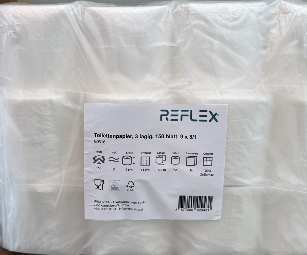 Toilettenpapier 3-lagig 150 Blatt  COMFORT PREMIUM 9x8=72 Stück/Pack.
