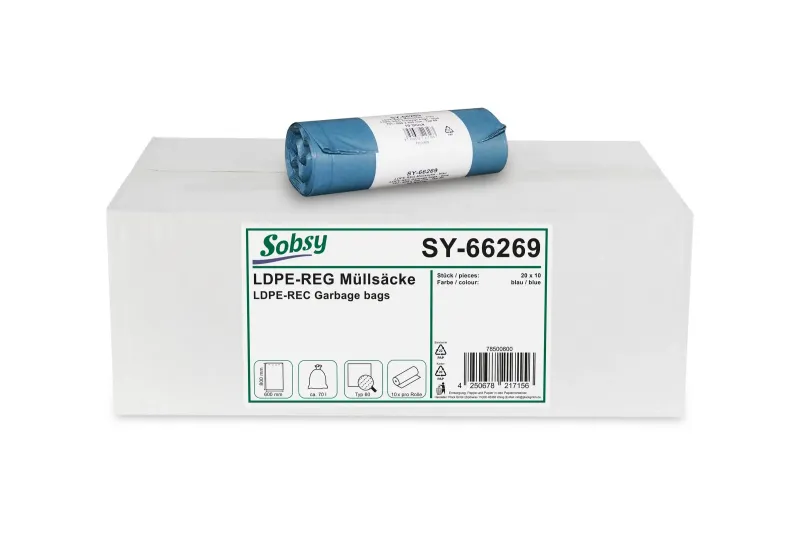 Müllsäcke, blau, LDPE Typ 60, 70 l, 600 x 800 mm, 200 Stück