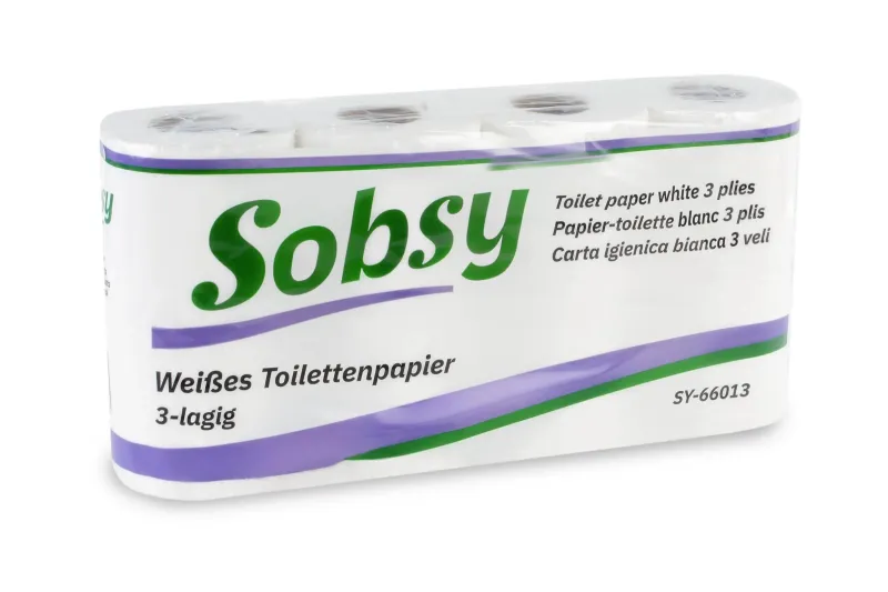 Toilettenpapier 3-lagig, 120 Blatt Zellstoff weiß, 8 x 10 Rollen ca. 14,4lfm