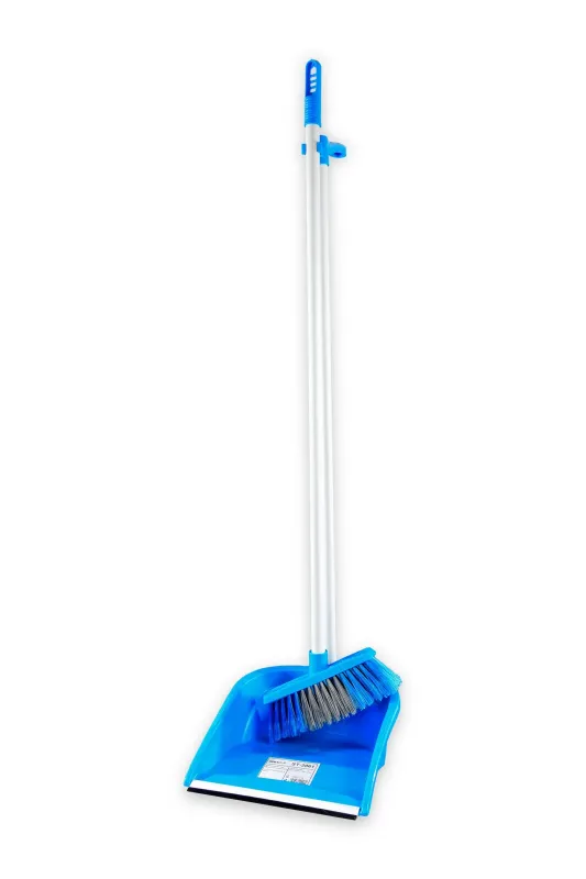  Handkehrschaufel mit Besen, mit langem Griff, blau
