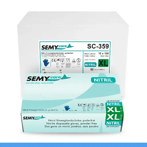 [SC359] SemyCare Nitril-Einweghandschuhe XL Blau Puderfrei 10x100 Stück/Karton