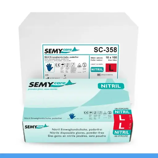 [SC358] SemyCare Nitril-Einweghandschuhe L Blau Puderfrei 10x100 Stück/Karton