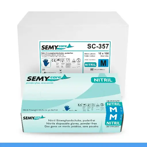 [SC357] SemyCare Nitril-Einweghandschuhe M Blau Puderfrei 10x100 Stück/Karton