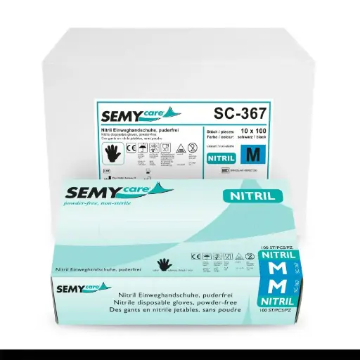 [Sc367] SemyCare Nitril-Einweghandschuhe schwarz, puderfrei, 10 x 100 Stück