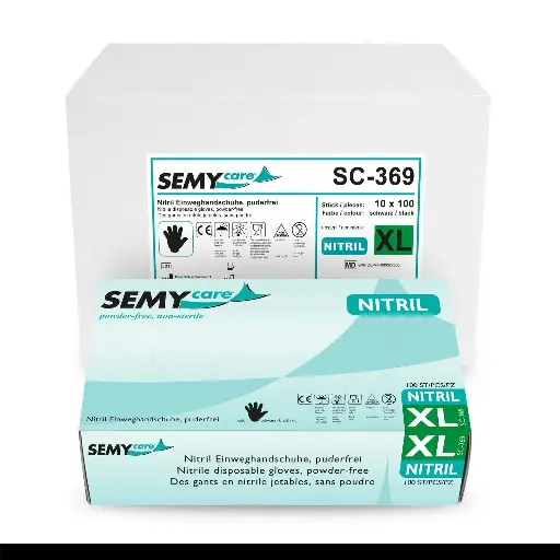 [SC369] SemyCare Nitril-Einweghandschuhe schwarz, puderfrei, 10 x 100 Stück